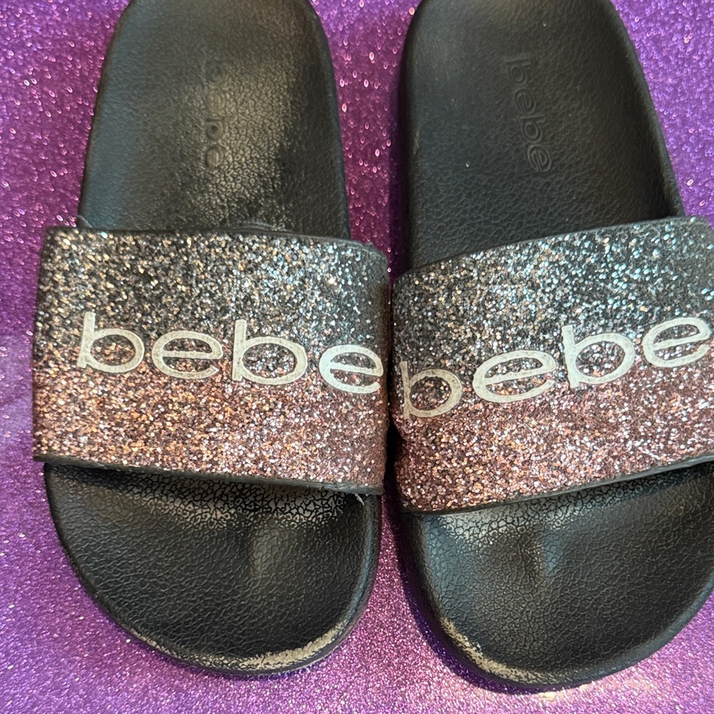 Bebe Glitter Slide Sandals - Black and Pink
